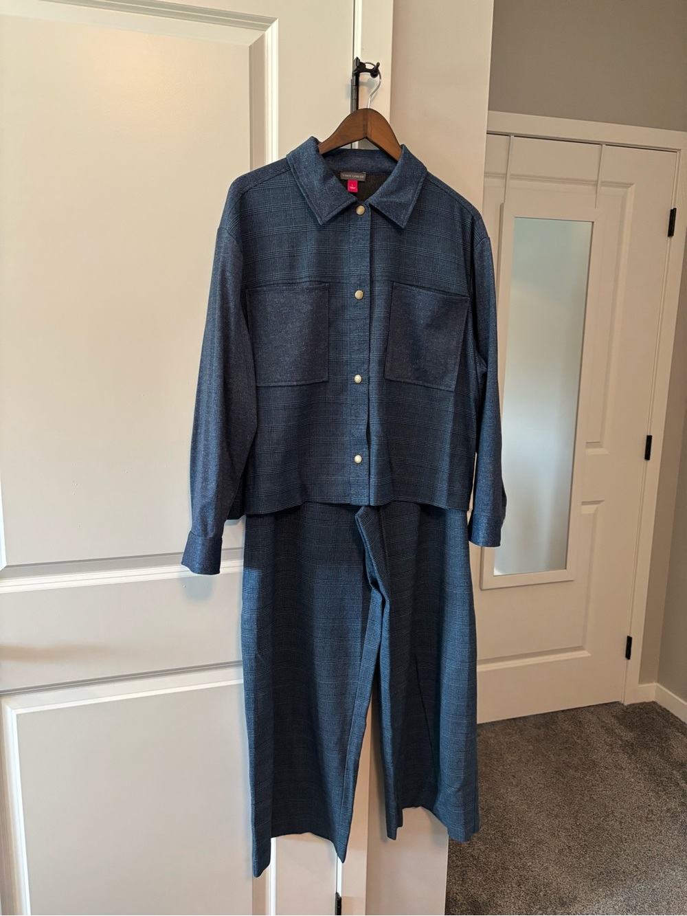 Vince Camuto Women's Navy Relaxed Shirt Jacket & Wide-Leg Pants Set - Large
